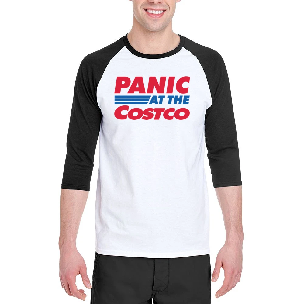 Panic At The Costco Funny Coronavirus Parody White Men 3/4 Sleeve T-Shirt