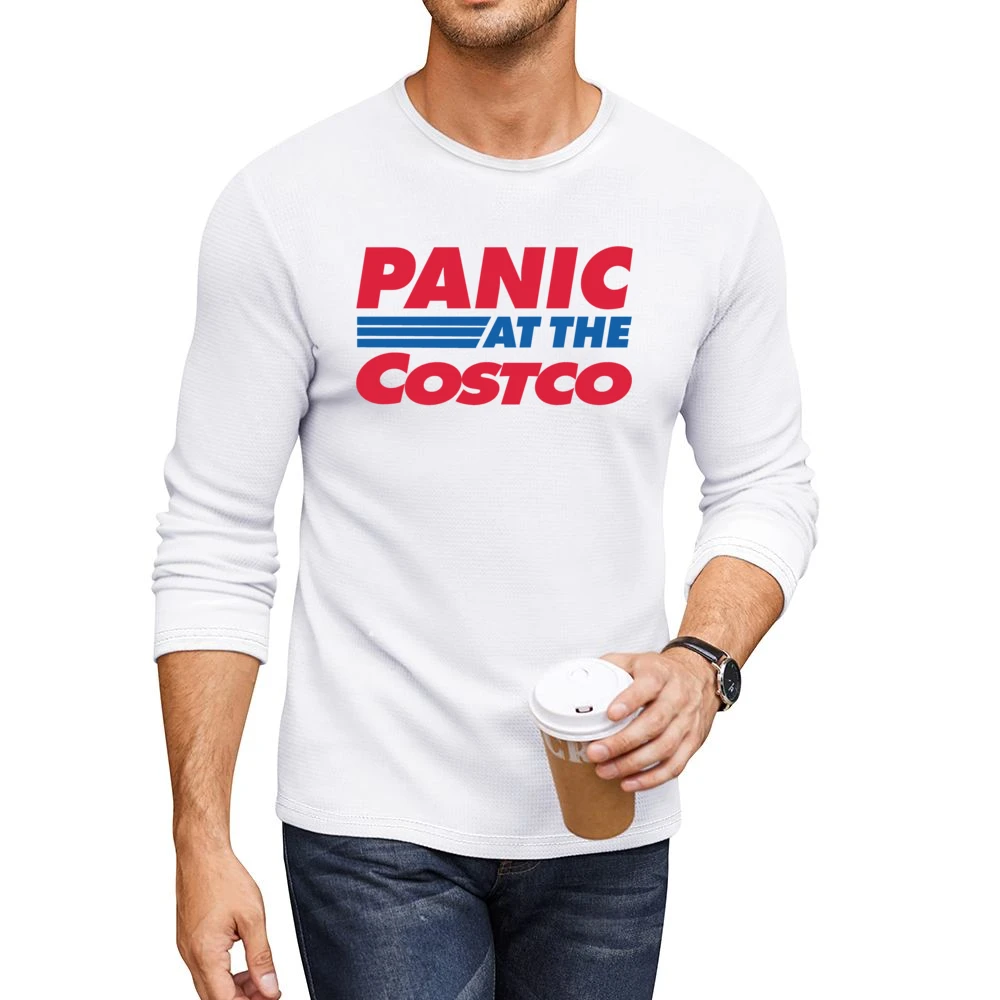 Panic At The Costco Funny Coronavirus Parody White Men CrewNeck Long Sleeve T-Shirt