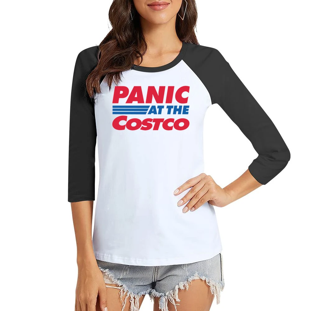Panic At The Costco Funny Coronavirus Parody White Women Ladies 3-4 Sleeve T-Shirt