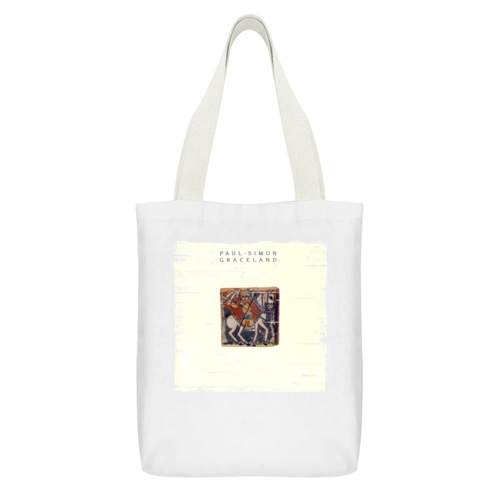 Paul Simon Graceland Album Cover Distressed Image White Canvas Tote Shopping Bag With Interior Pocket