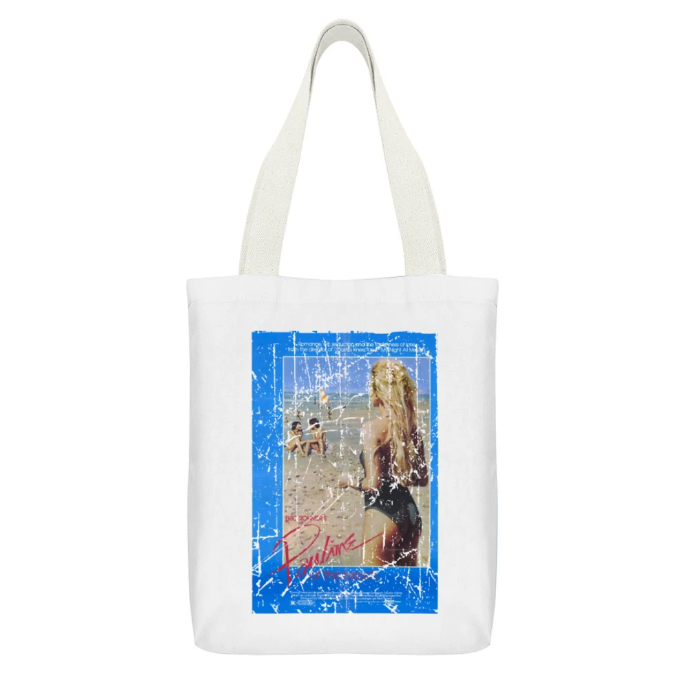 Pauline At The Beach Movie Poster Retro Aged Look White Canvas Tote Shopping Bag With Interior Pocket