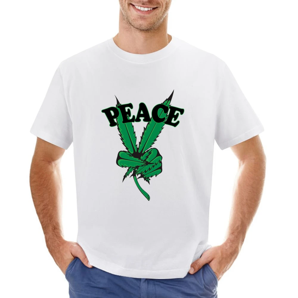 Peace Cannabis Leaf Fun Graphic Tee Shirt Asian Size Men T-Shirt