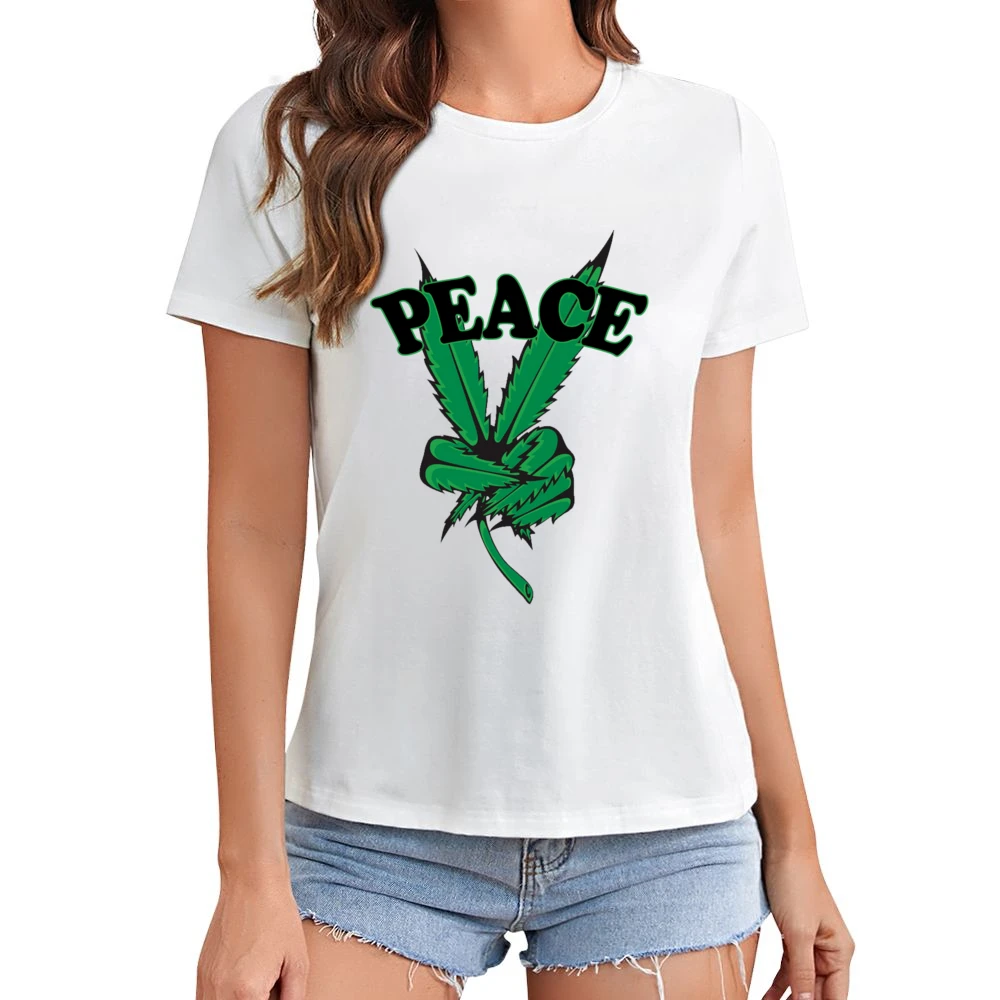 Peace Cannabis Leaf Fun Graphic Tee Shirt Asian Size Women Ladies T-shirt