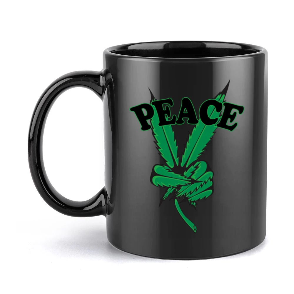 Peace Cannabis Leaf Fun Graphic Tee Shirt Black Mug