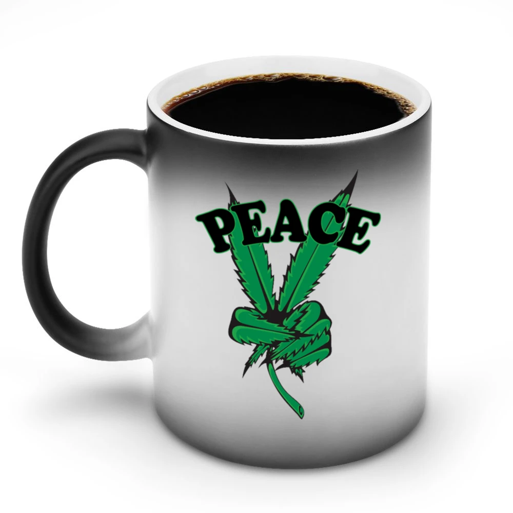 Peace Cannabis Leaf Fun Graphic Tee Shirt Discoloration Mug