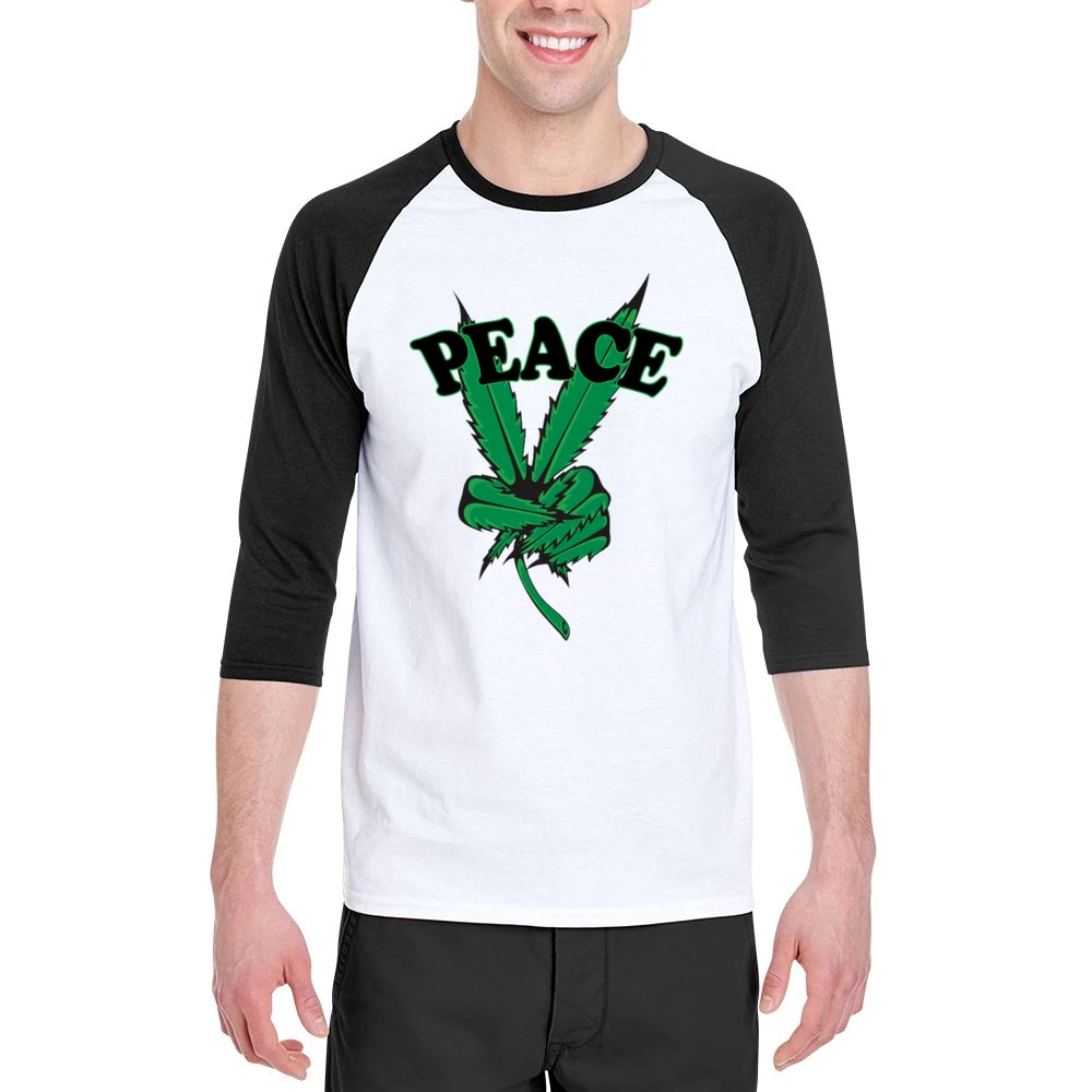 Peace Cannabis Leaf Fun Graphic Tee Shirt Men 3/4 Sleeve T-Shirt