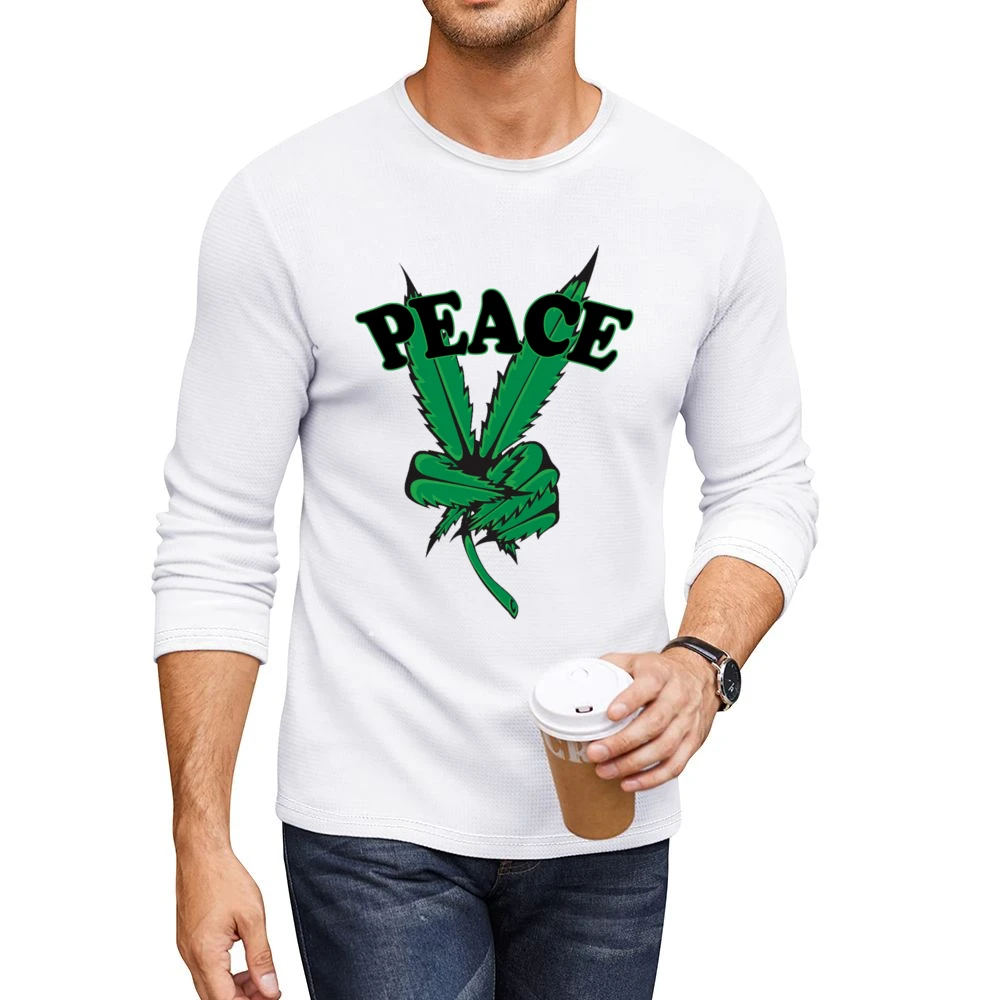 Peace Cannabis Leaf Fun Graphic Tee Shirt Men CrewNeck Long Sleeve T-Shirt