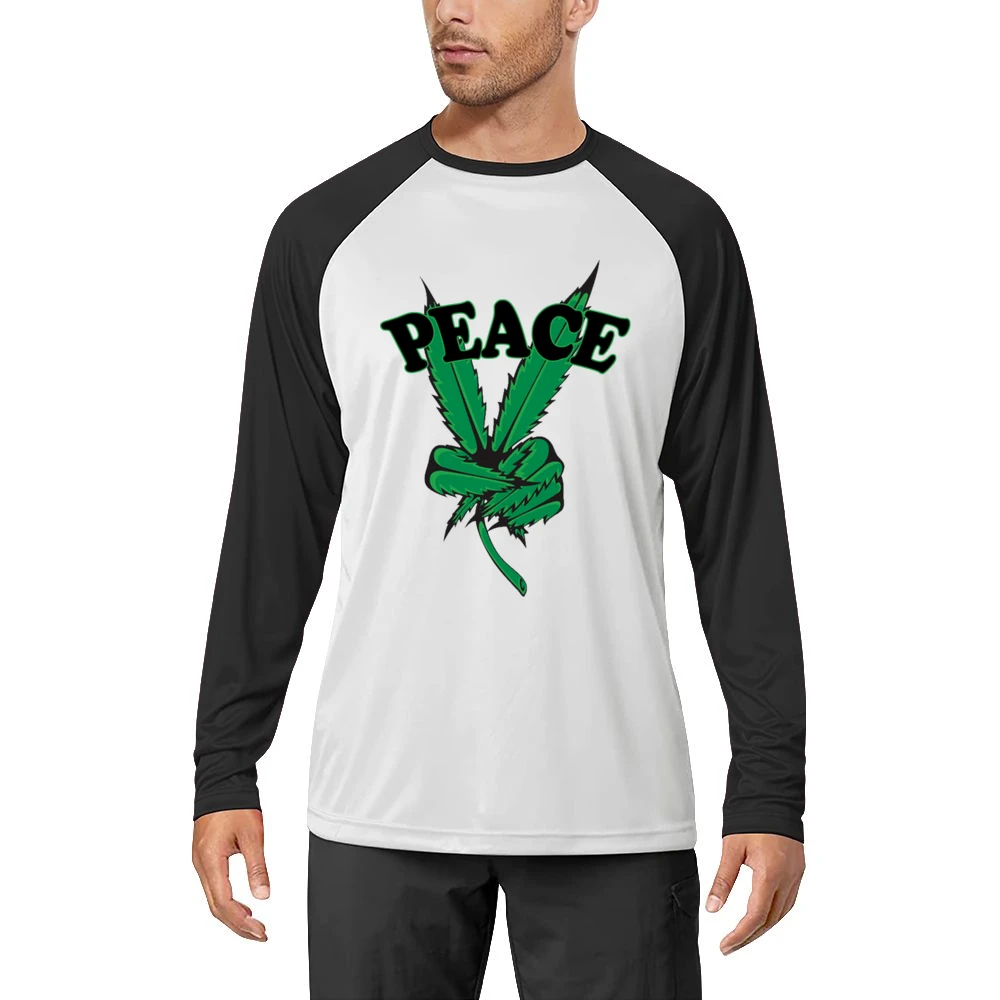 Peace Cannabis Leaf Fun Graphic Tee Shirt Men Long Sleeve T-Shirt