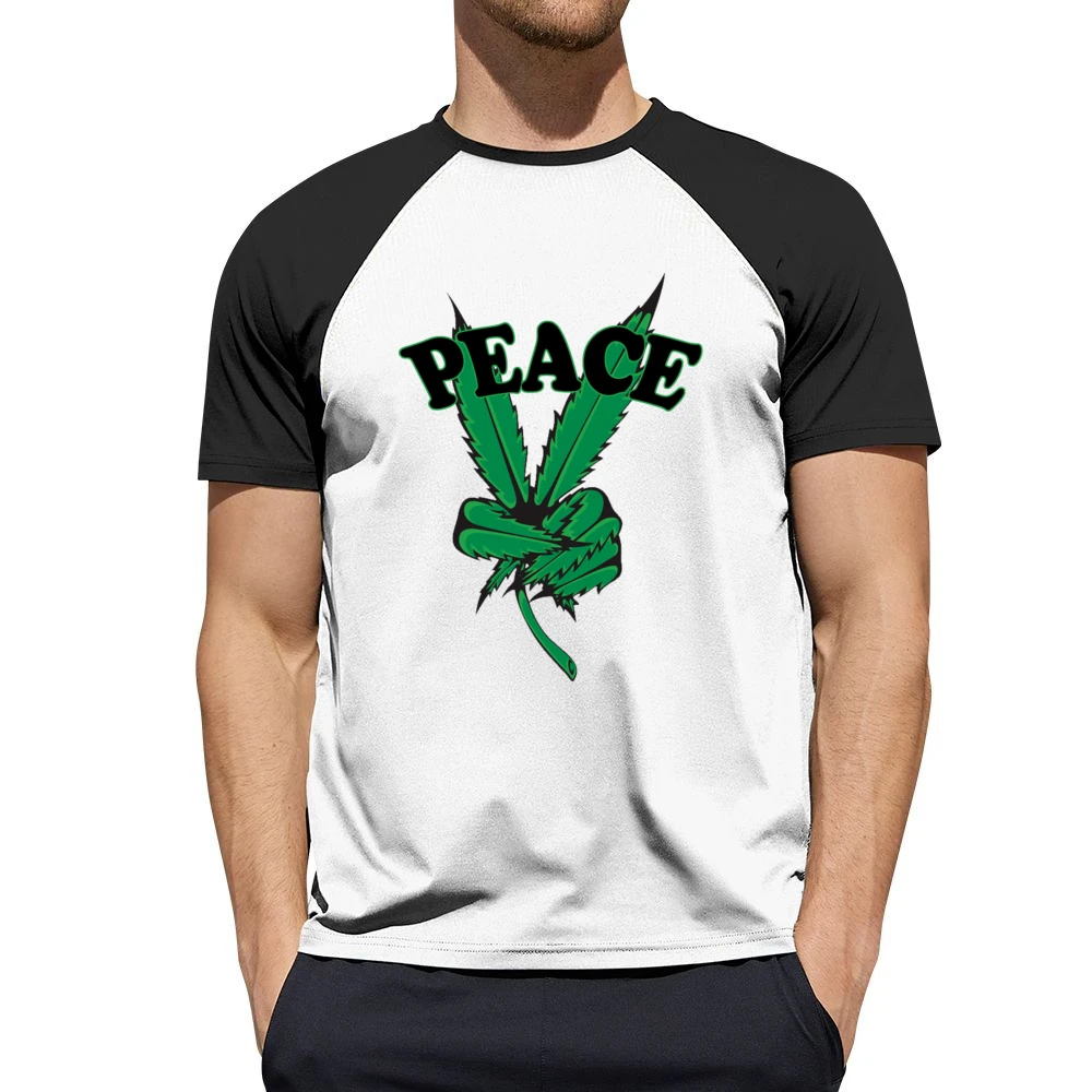 Peace Cannabis Leaf Fun Graphic Tee Shirt Men Short Sleeve T-Shirt