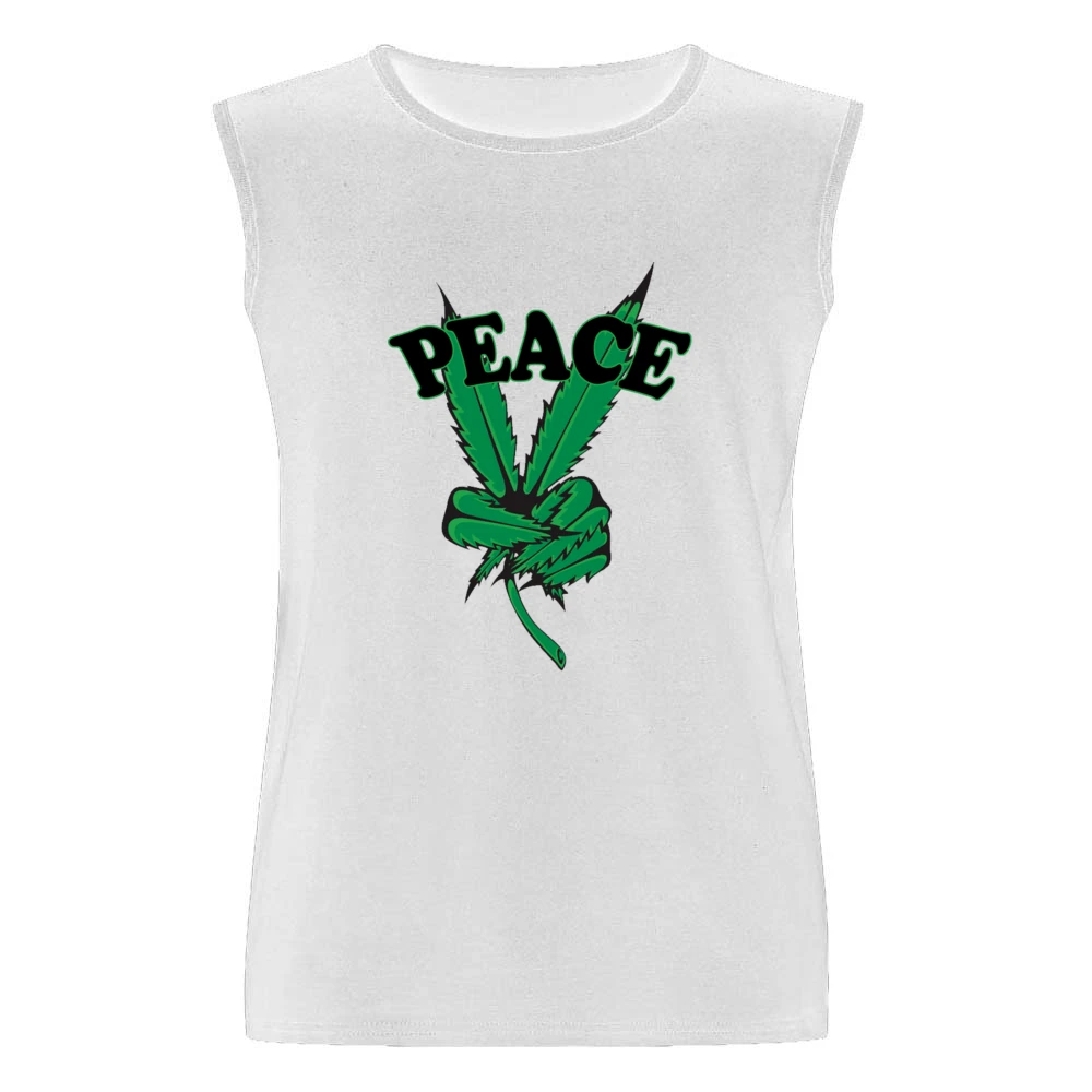 Peace Cannabis Leaf Fun Graphic Tee Shirt Men Sleeveless T-Shirt