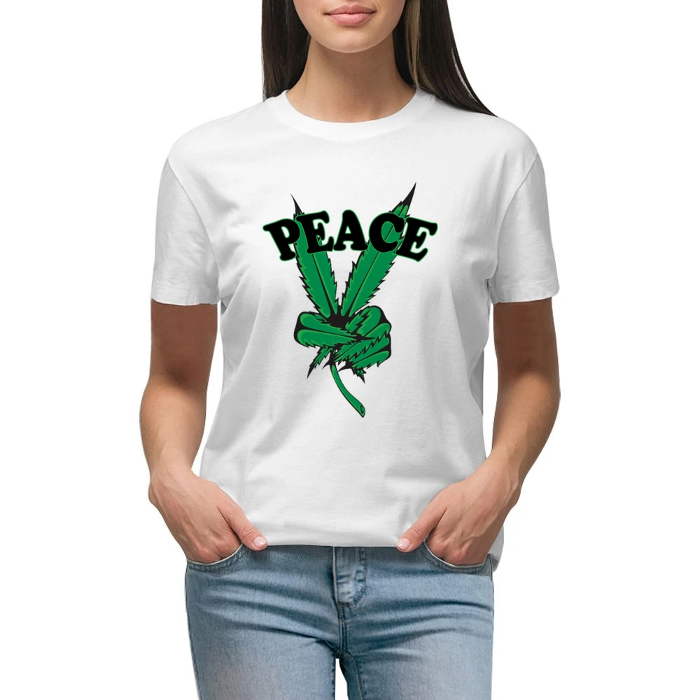 Peace Cannabis Leaf Fun Graphic Tee Shirt Premium Women Ladies T-shirt