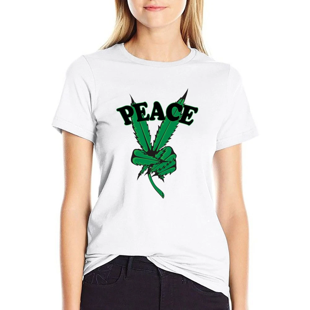 Peace Cannabis Leaf Fun Graphic Tee Shirt US Size Women Ladies T-shirt