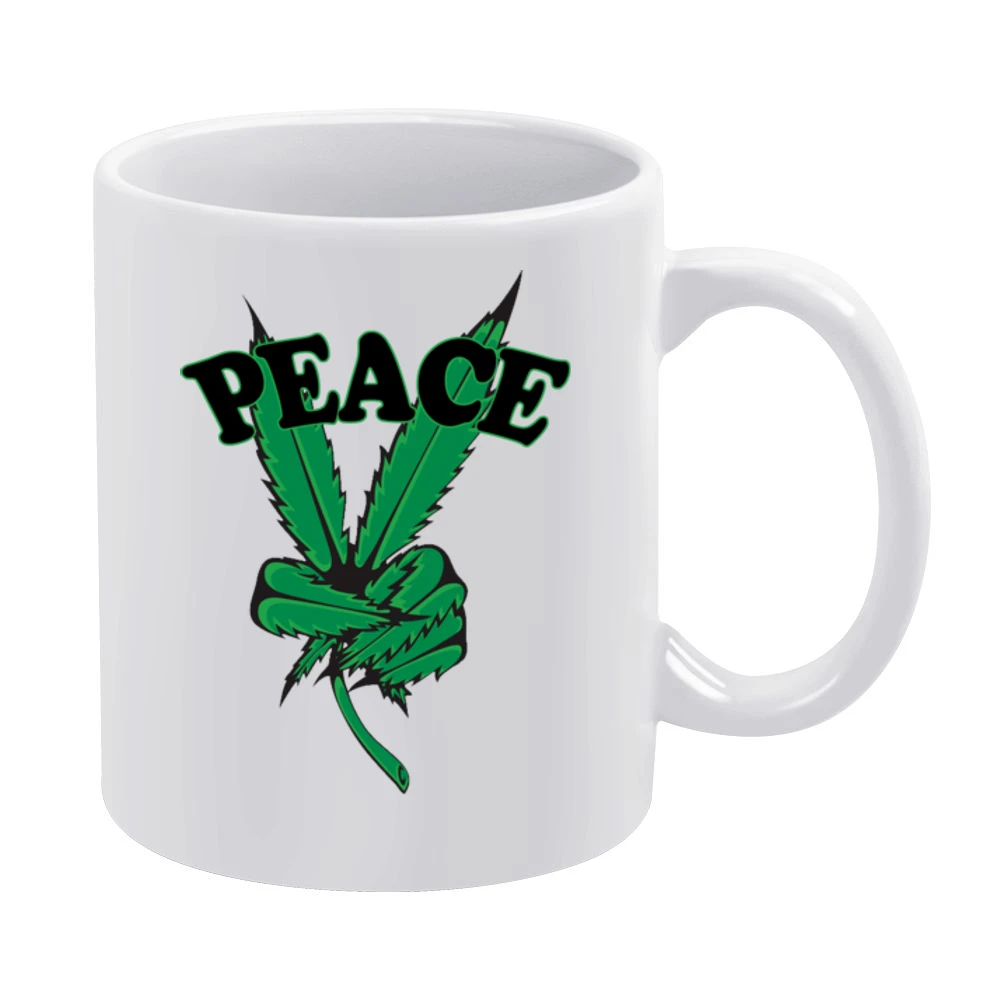 Peace Cannabis Leaf Fun Graphic Tee Shirt White Mug