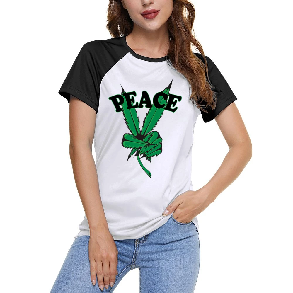 Peace Cannabis Leaf Fun Graphic Tee Shirt Women Ladies Short Sleeve T-Shirt