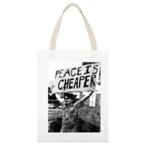Peace Is Cheaper Vintage Distressed Cool Protest End War Violence Grap White Canvas Tote Shopping Bag