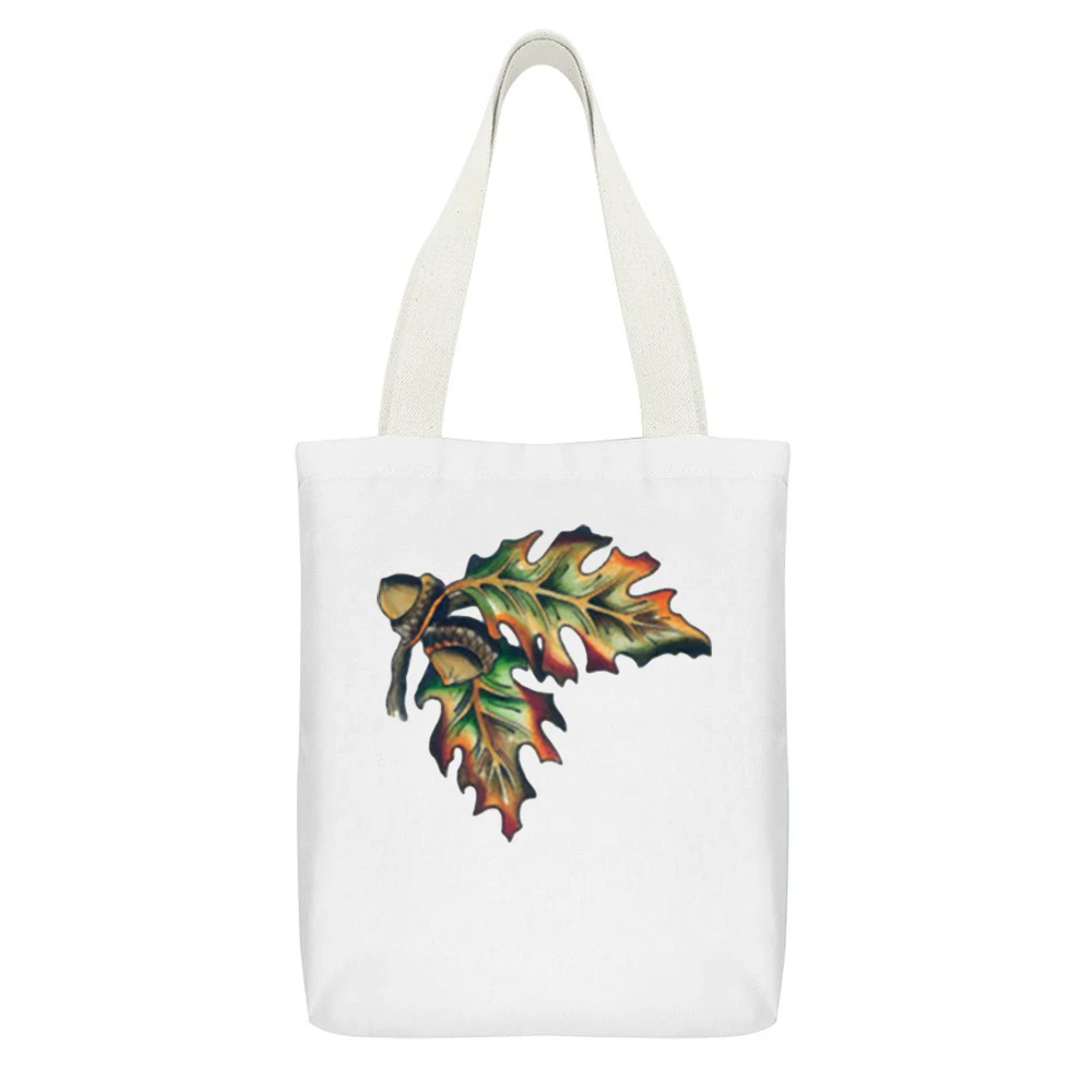 Peanut and leave White Canvas Tote Shopping Bag With Interior Pocket
