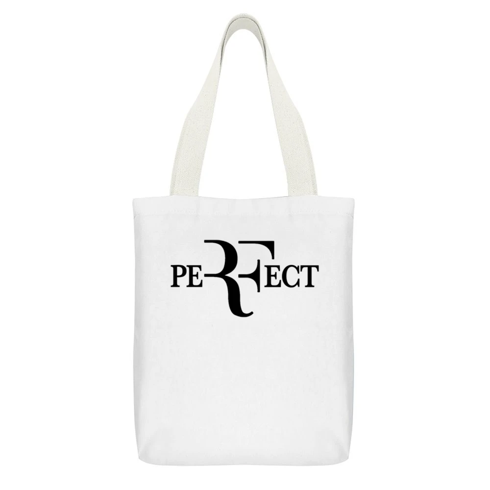 Perfect Roger Federer Popular Wimbledon US Open Tennis Champion Fun Gr White Canvas Tote Shopping Bag With Interior Pocket