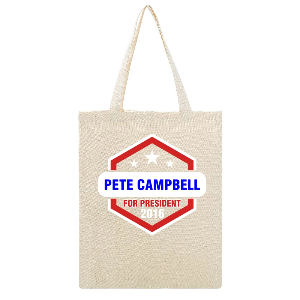 Pete Campbell For President 2016 Mad Men TV Show Beige Canvas Tote Shopping Bag