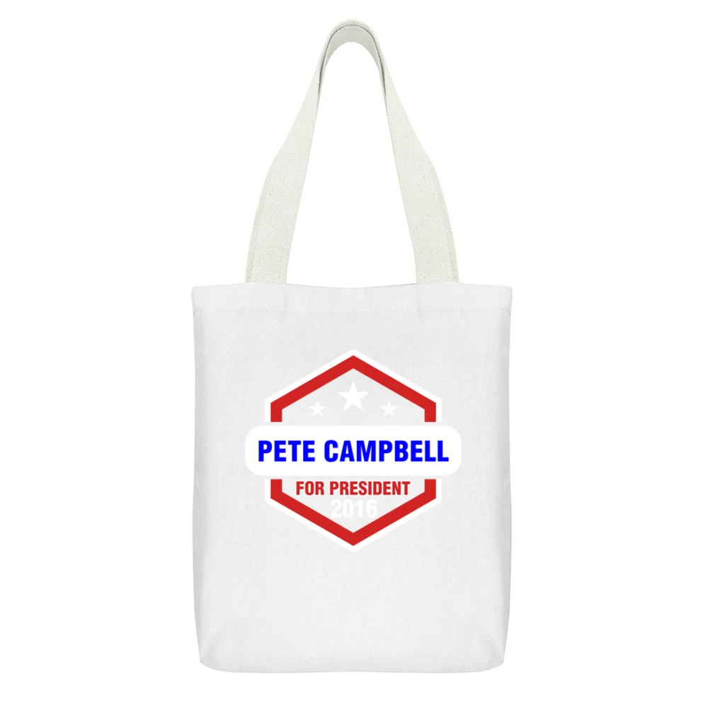 Pete Campbell For President 2016 Mad Men TV Show White Canvas Tote Shopping Bag With Interior Pocket