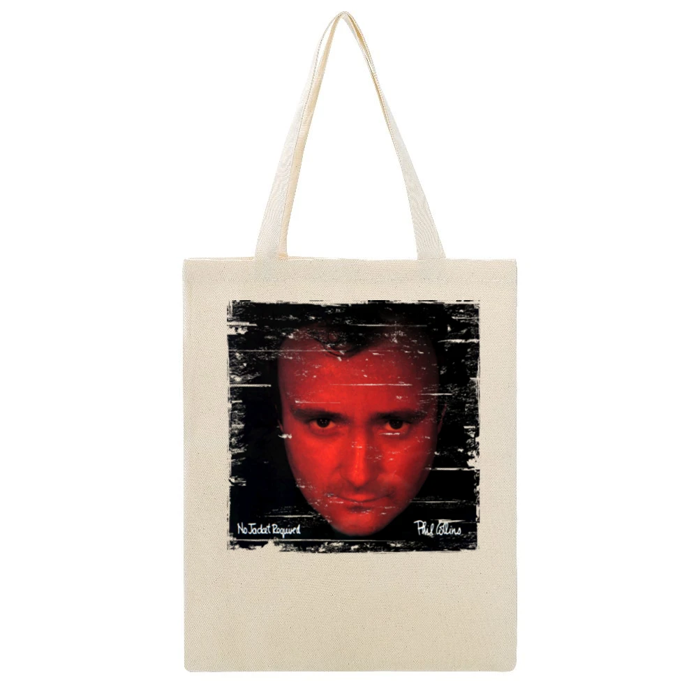 Phil Collins No Jacket Required Album Cover Distressed Image Beige Canvas Tote Shopping Bag