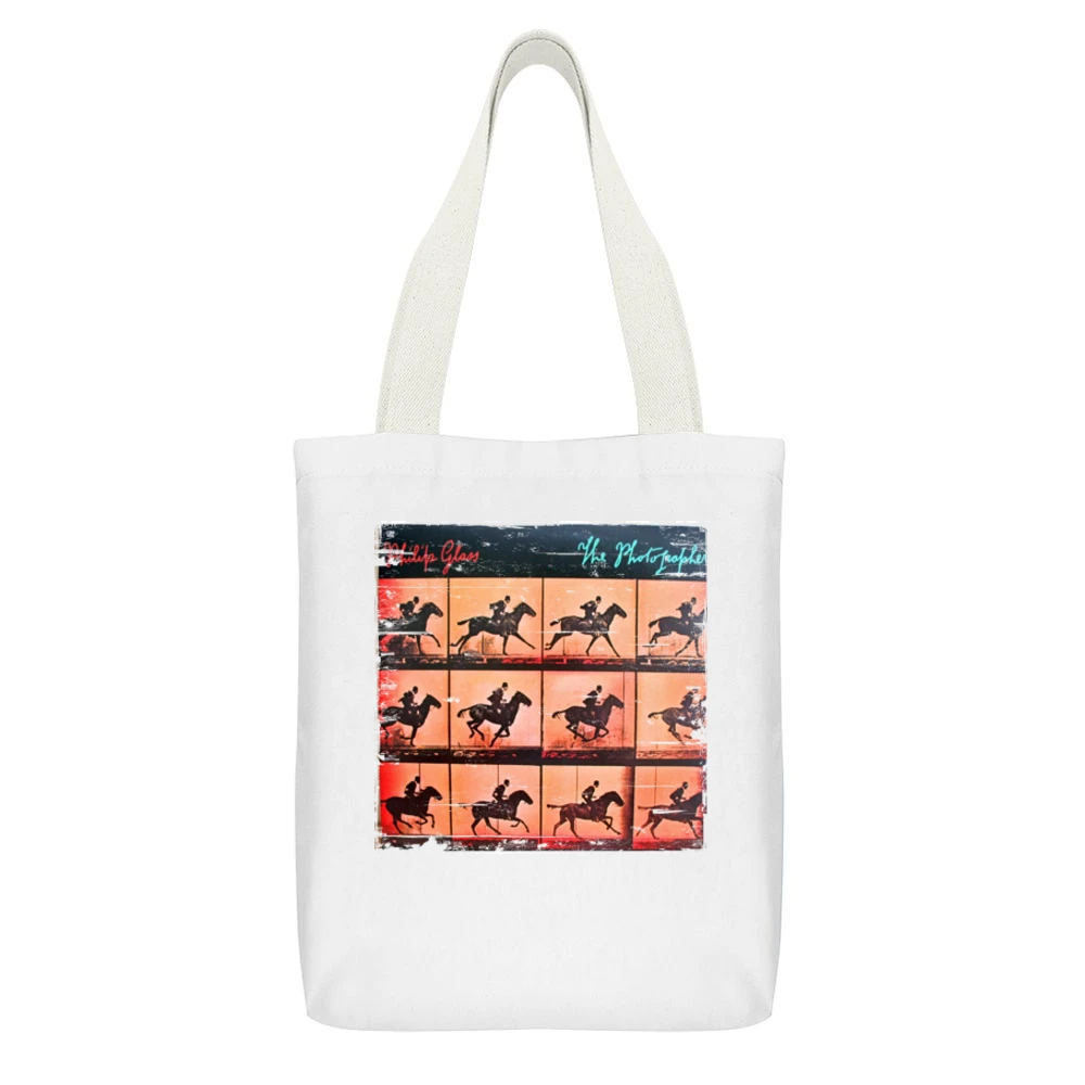 Philip Glass The Photographer Album Cover Distressed Image White Canvas Tote Shopping Bag With Interior Pocket