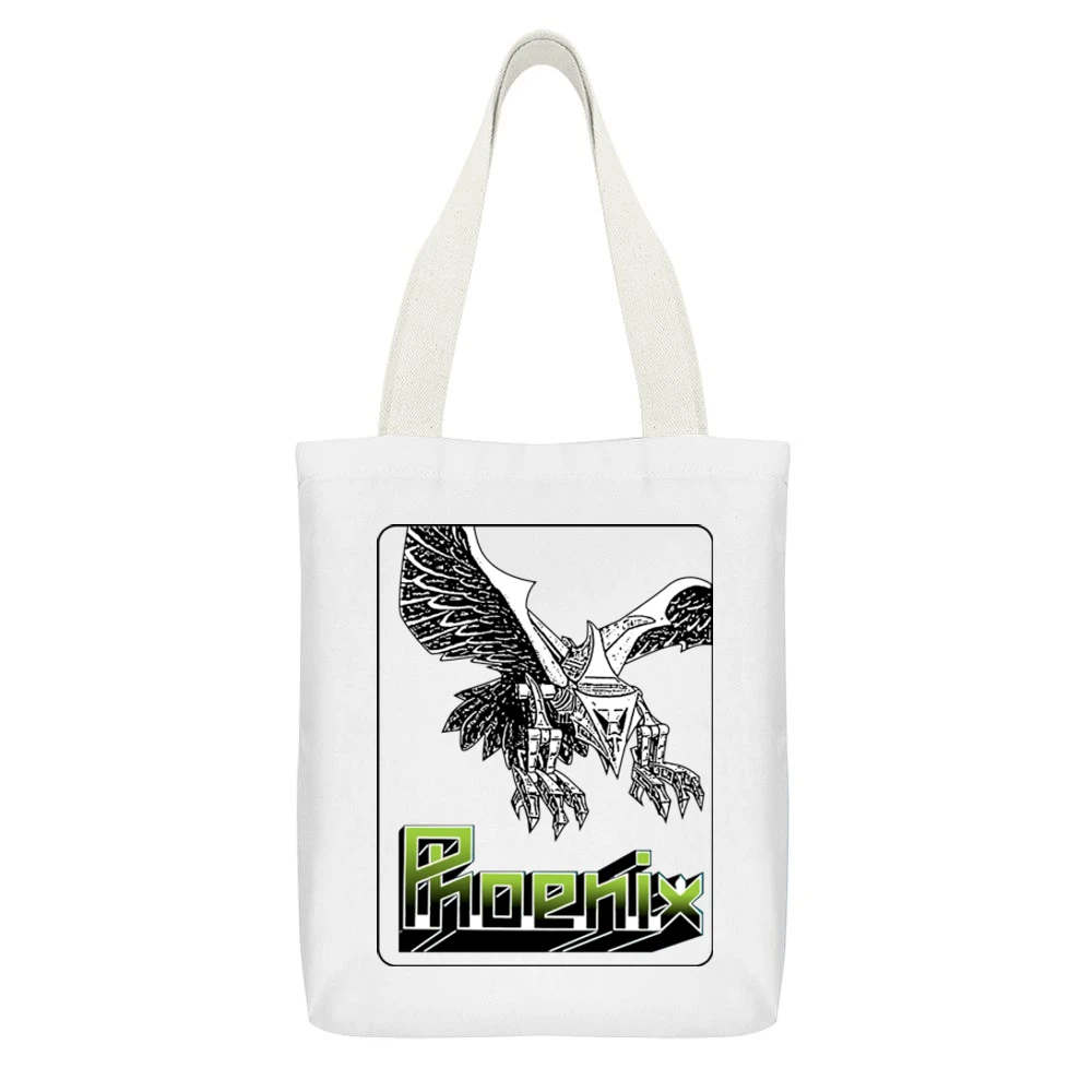 Phoenix Video Game Retro 80s White Canvas Tote Shopping Bag With Interior Pocket