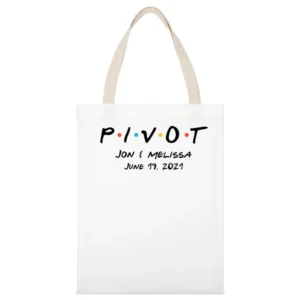 Pivot Jon And Melissa Wedding White Canvas Tote Shopping Bag