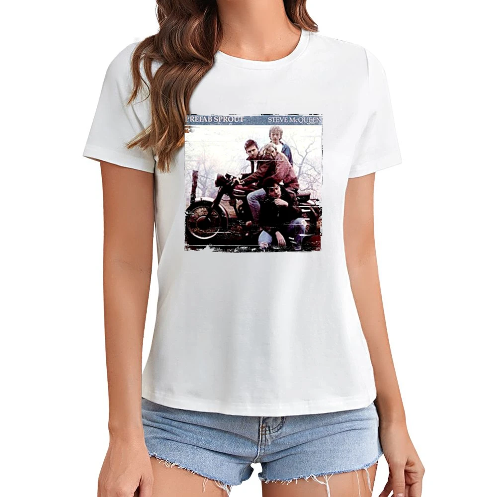 Prefab Sprout Steve McQueenTwo Wheels Good Album Cover Distressed Imag Asian Size Women Ladies T-shirt