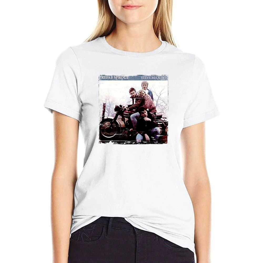 Prefab Sprout Steve McQueenTwo Wheels Good Album Cover Distressed Imag US Size Women Ladies T-shirt