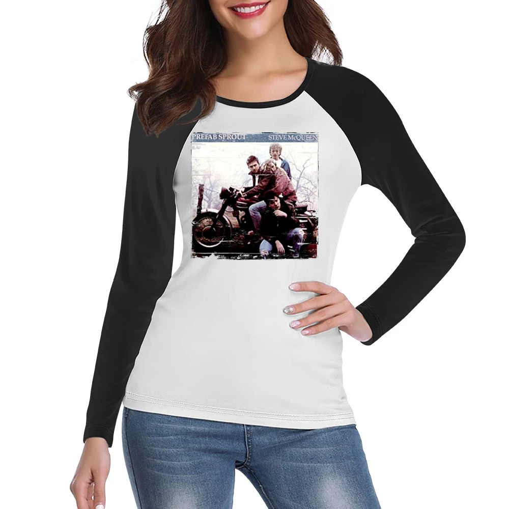 Prefab Sprout Steve McQueenTwo Wheels Good Album Cover Distressed Imag Women Ladies Long Sleeve T-Shirt