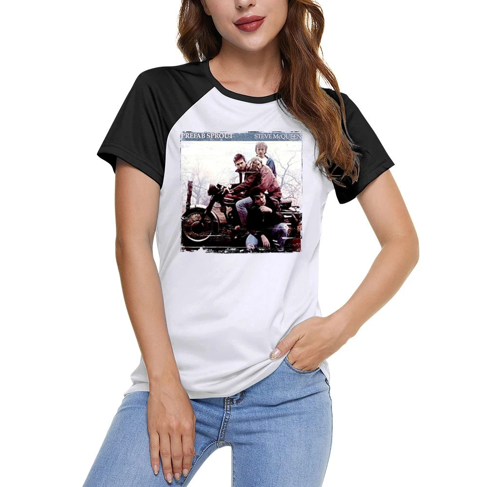 Prefab Sprout Steve McQueenTwo Wheels Good Album Cover Distressed Imag Women Ladies Short Sleeve T-Shirt