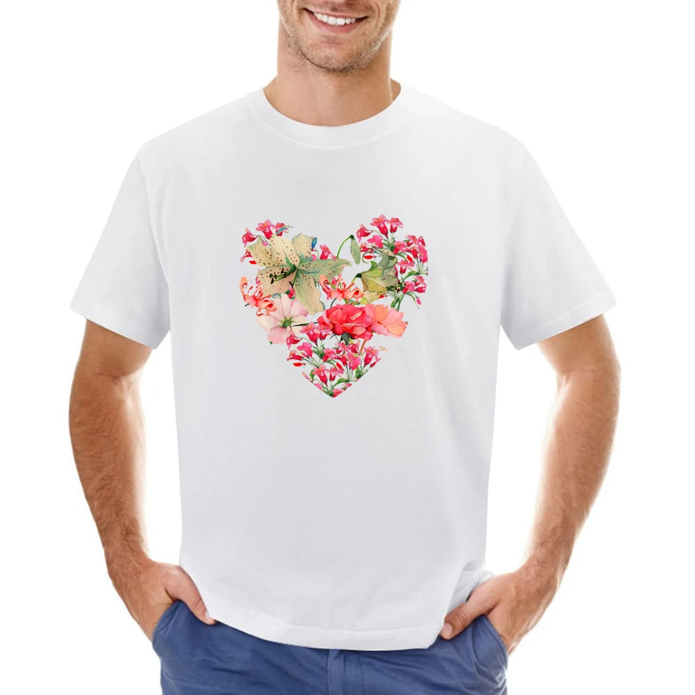 Pretty Flowers Heart Graphic Tee Shirt Asian Size Men T-Shirt