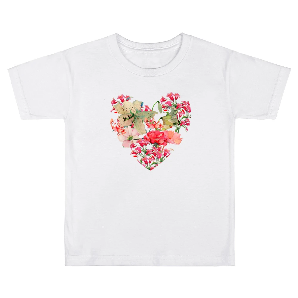 Pretty Flowers Heart Graphic Tee Shirt Kids Boys Girls T-Shirt