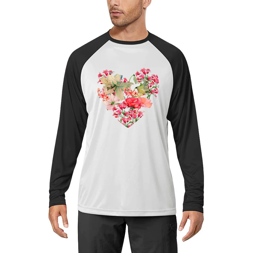 Pretty Flowers Heart Graphic Tee Shirt Men Long Sleeve T-Shirt