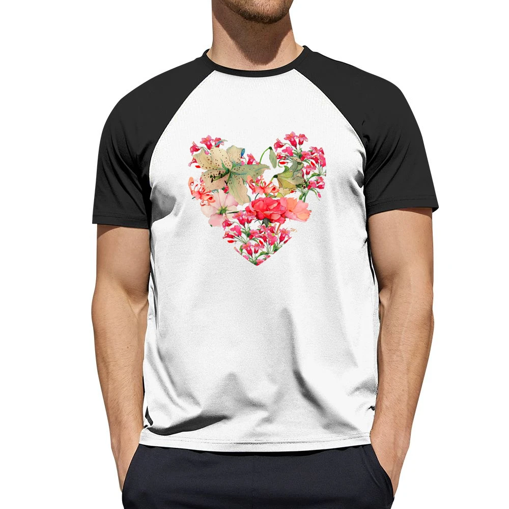 Pretty Flowers Heart Graphic Tee Shirt Men Short Sleeve T-Shirt
