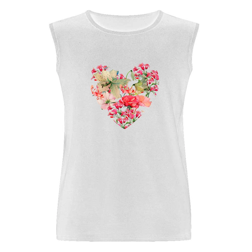 Pretty Flowers Heart Graphic Tee Shirt Men Sleeveless T-Shirt