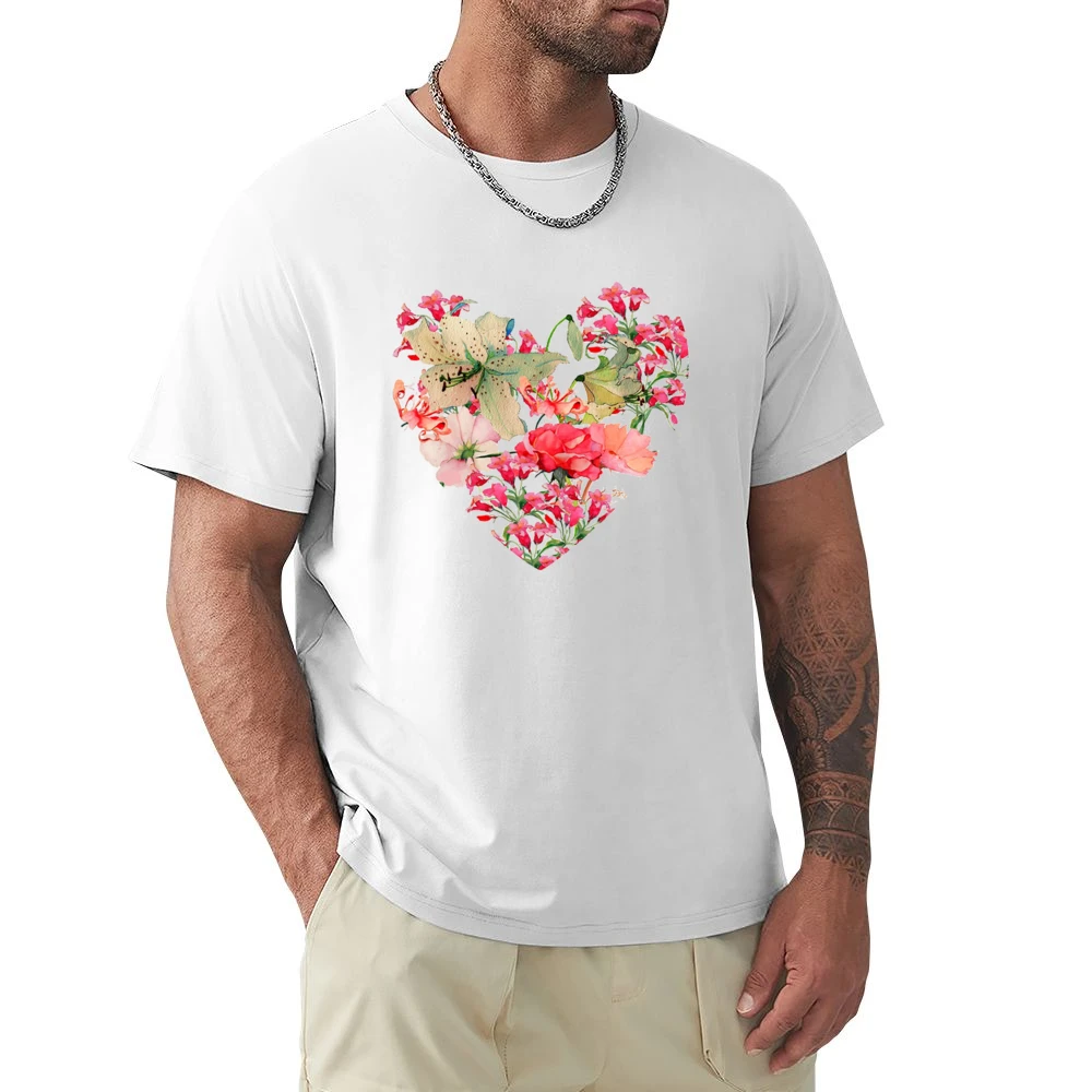Pretty Flowers Heart Graphic Tee Shirt Premium Men T-shirt