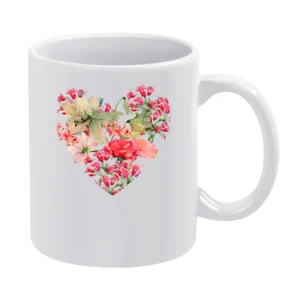 Pretty Flowers Heart Graphic Tee Shirt White Mug