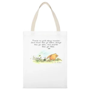 Promise Winnie The Pooh A Milne Fun Cartoon Graphic Tee Shirt White Canvas Tote Shopping Bag