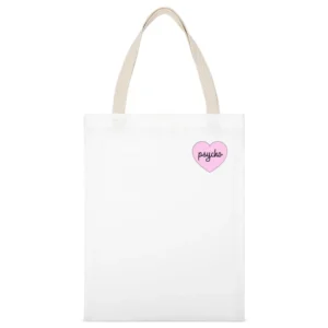 Psycho Heart Instagram Sticker Graphic Ladies White Canvas Tote Shopping Bag