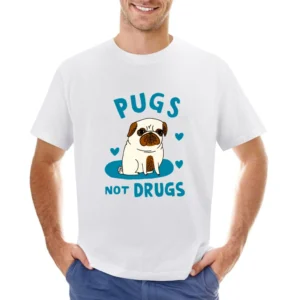 Pugs Not Drugs Cute Funny Pug Dog Asian Size Men T-Shirt