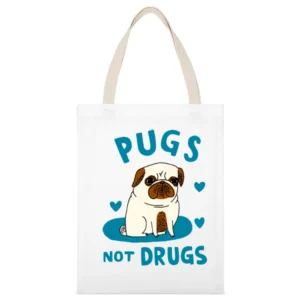 Pugs Not Drugs Cute Funny Pug Dog White Canvas Tote Shopping Bag