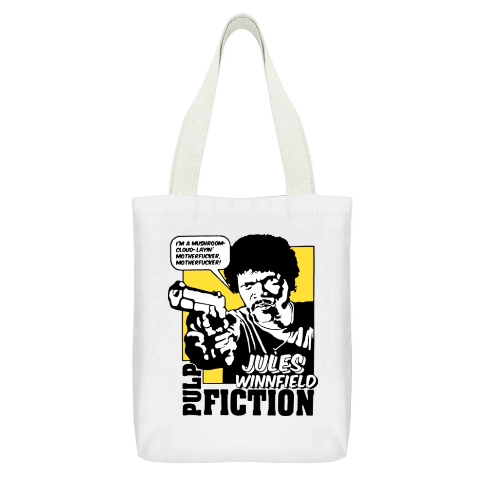 Pulp Fiction Eziekiel Quote White Canvas Tote Shopping Bag With Interior Pocket