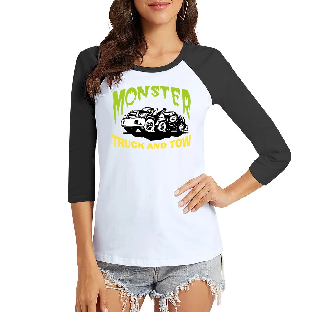 Pulp Fiction Monster Tow Truck Women Ladies 3-4 Sleeve T-Shirt