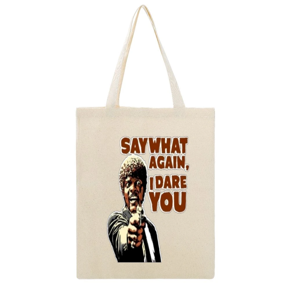 Pulp Fiction Tshirt Beige Canvas Tote Shopping Bag
