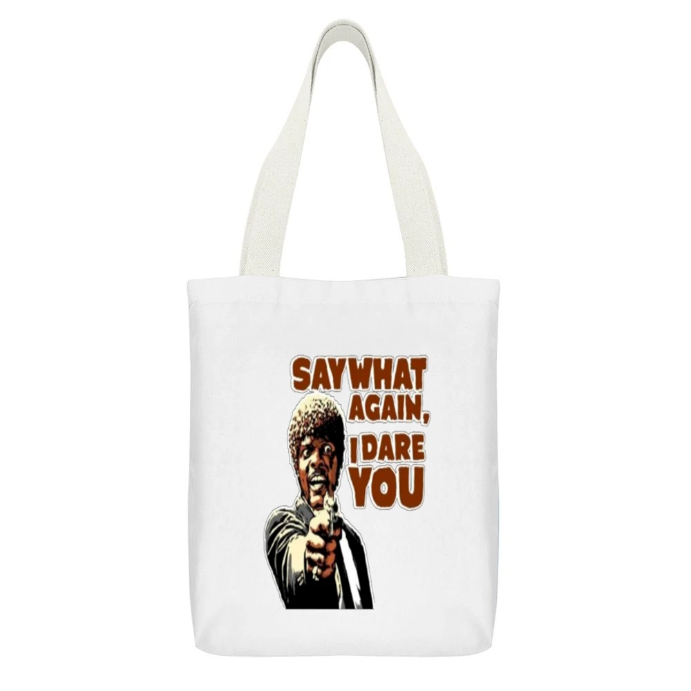 Pulp Fiction Tshirt White Canvas Tote Shopping Bag With Interior Pocket