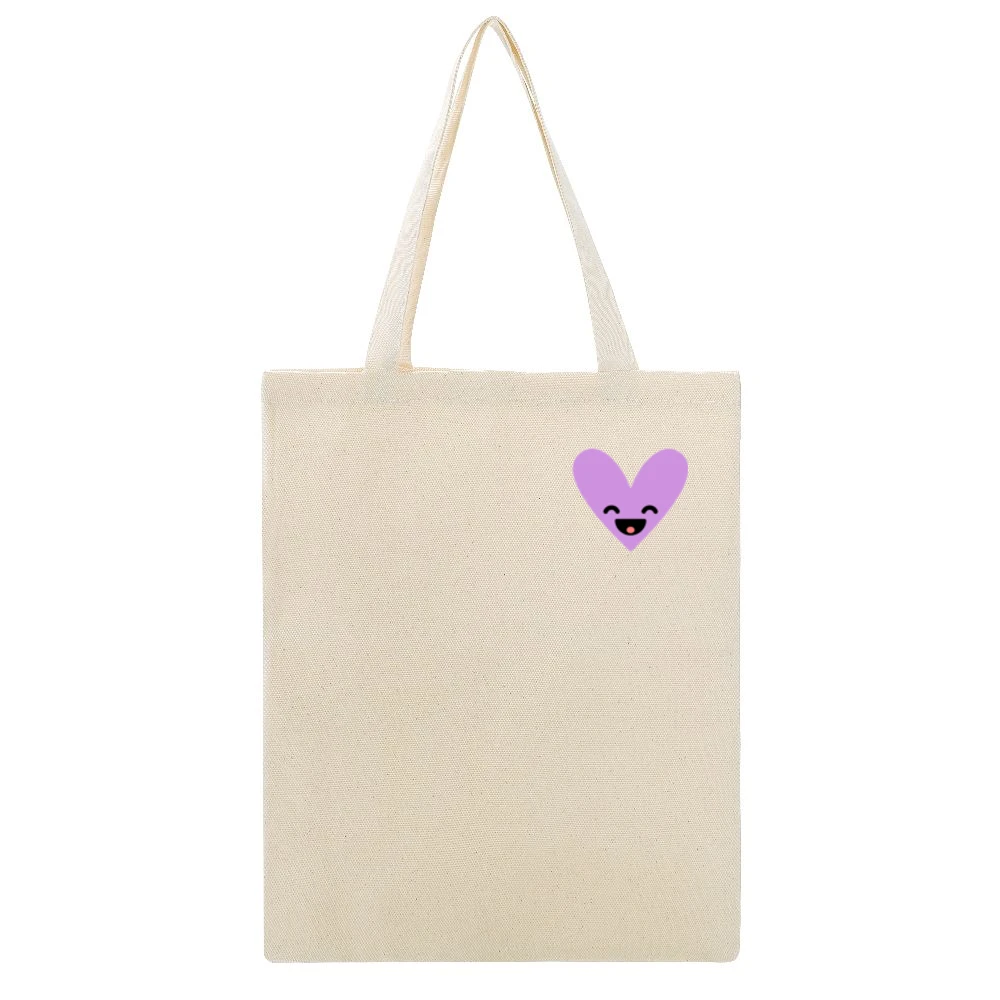 Purple Heart Smiley Instagram Sticker Graphic Crewneck Sweatshirt Beige Canvas Tote Shopping Bag