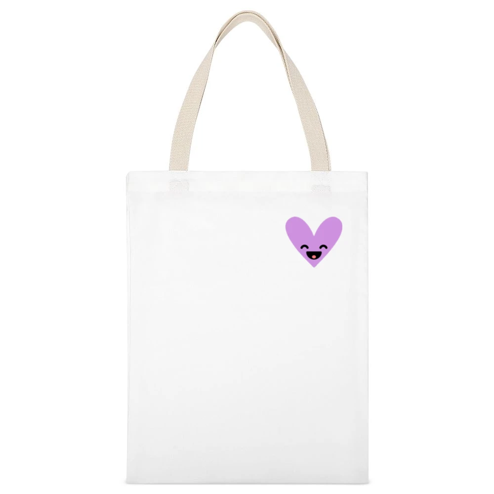 Purple Heart Smiley Instagram Sticker Graphic Crewneck Sweatshirt White Canvas Tote Shopping Bag