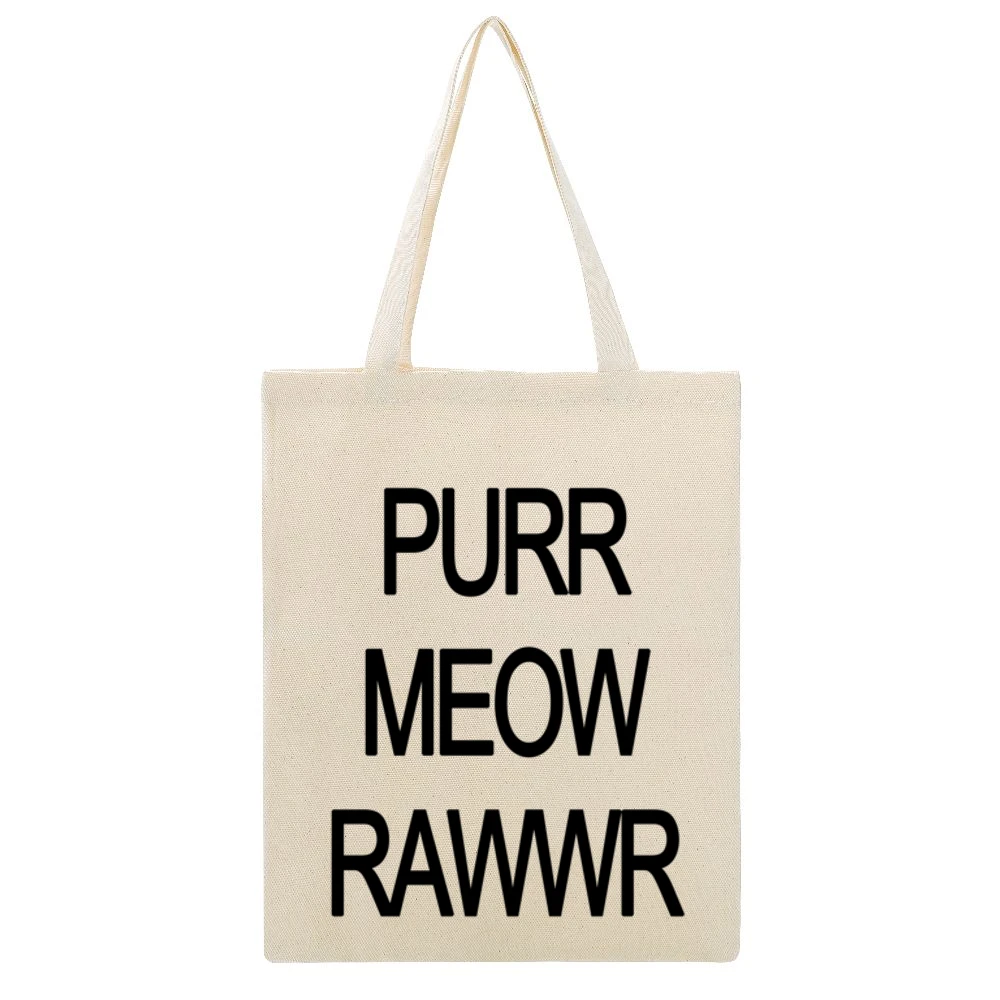 Purr Meow Rawwr Cat Progression Beige Canvas Tote Shopping Bag