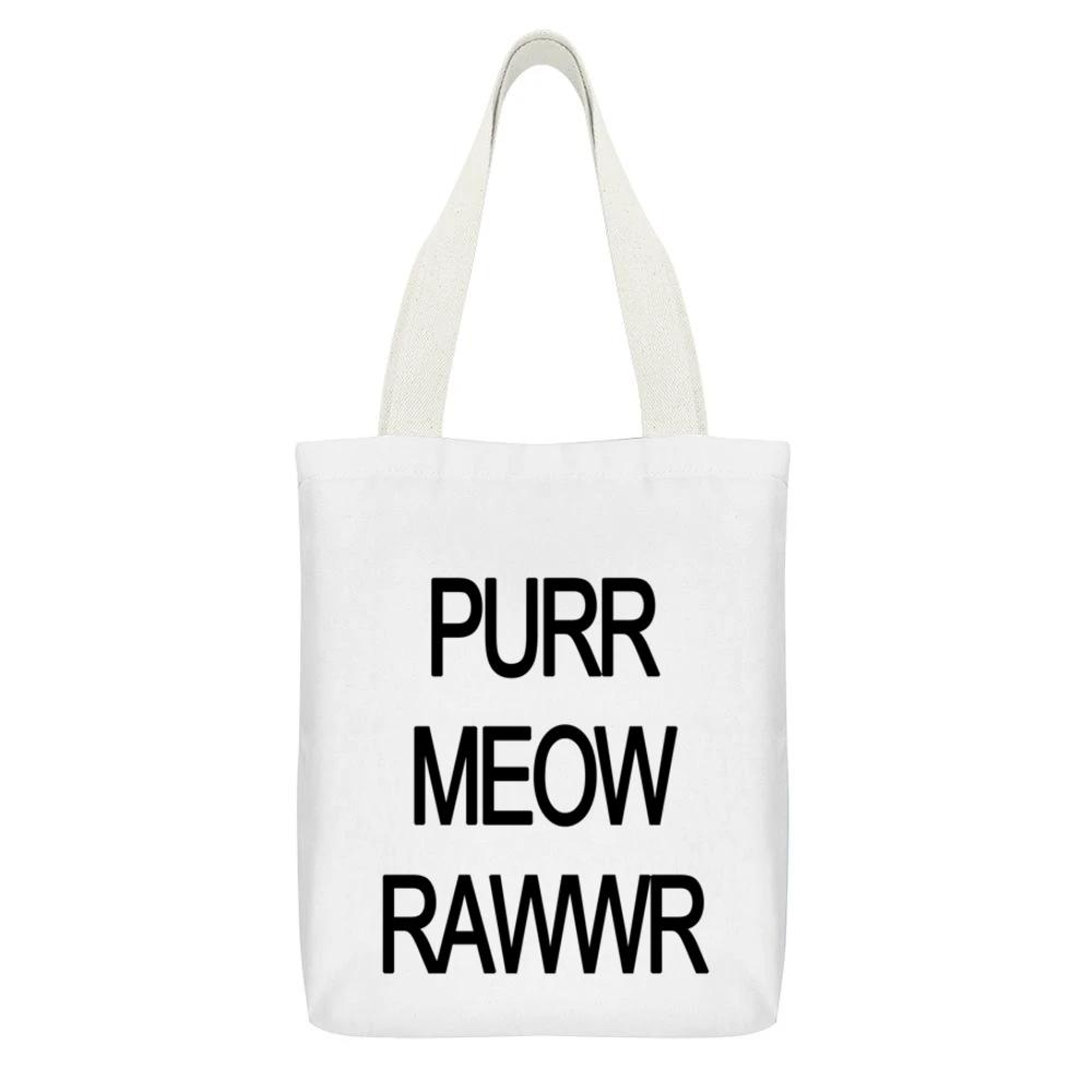 Purr Meow Rawwr Cat Progression White Canvas Tote Shopping Bag With Interior Pocket
